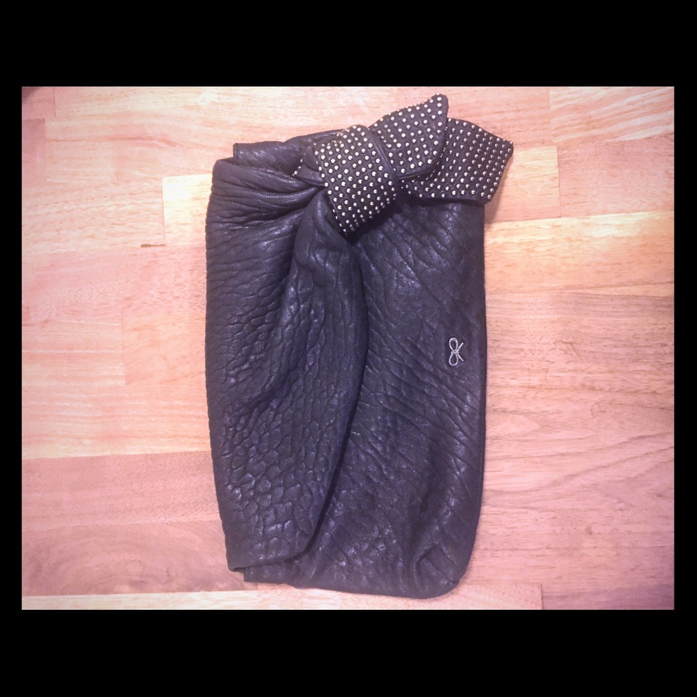 Anya Hindmarch Black Clutch with Studded Bow